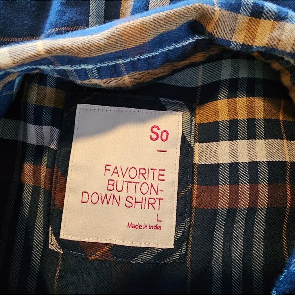 SALE-SO women's dark plaid design button down shirt size Large - Picture 10 of 11